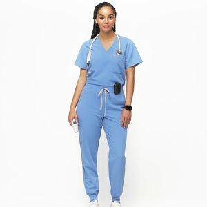 Blue figs set. Limited edition technical collection. High waisted jogger pants